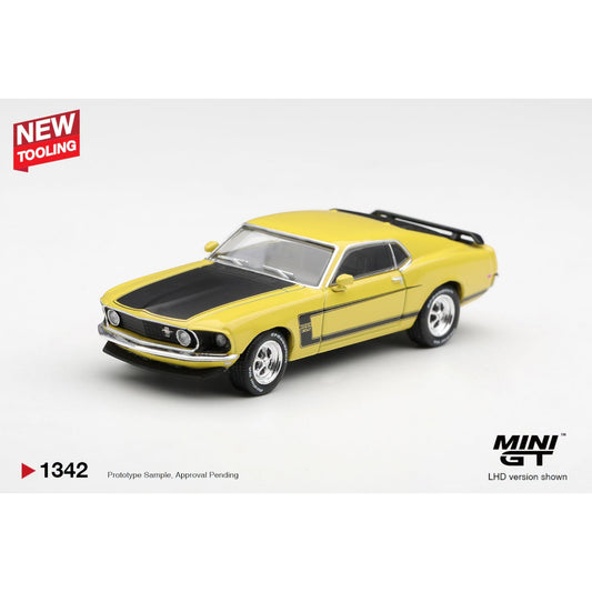 Mini GT - Pre-Order - Ford Mustang Boss 302 1969 Bright Yellow - MGT01342 (LHD)