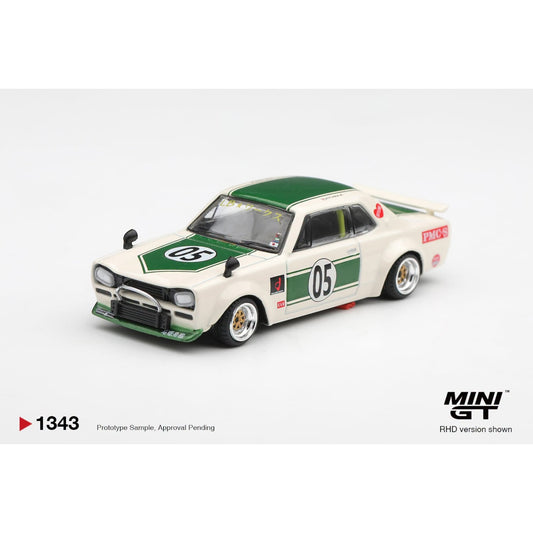 Mini GT - Pre-Order - Nissan Skyline LB-WORKS "HAKOSUKA" White / Green - MGT01343 (RHD)