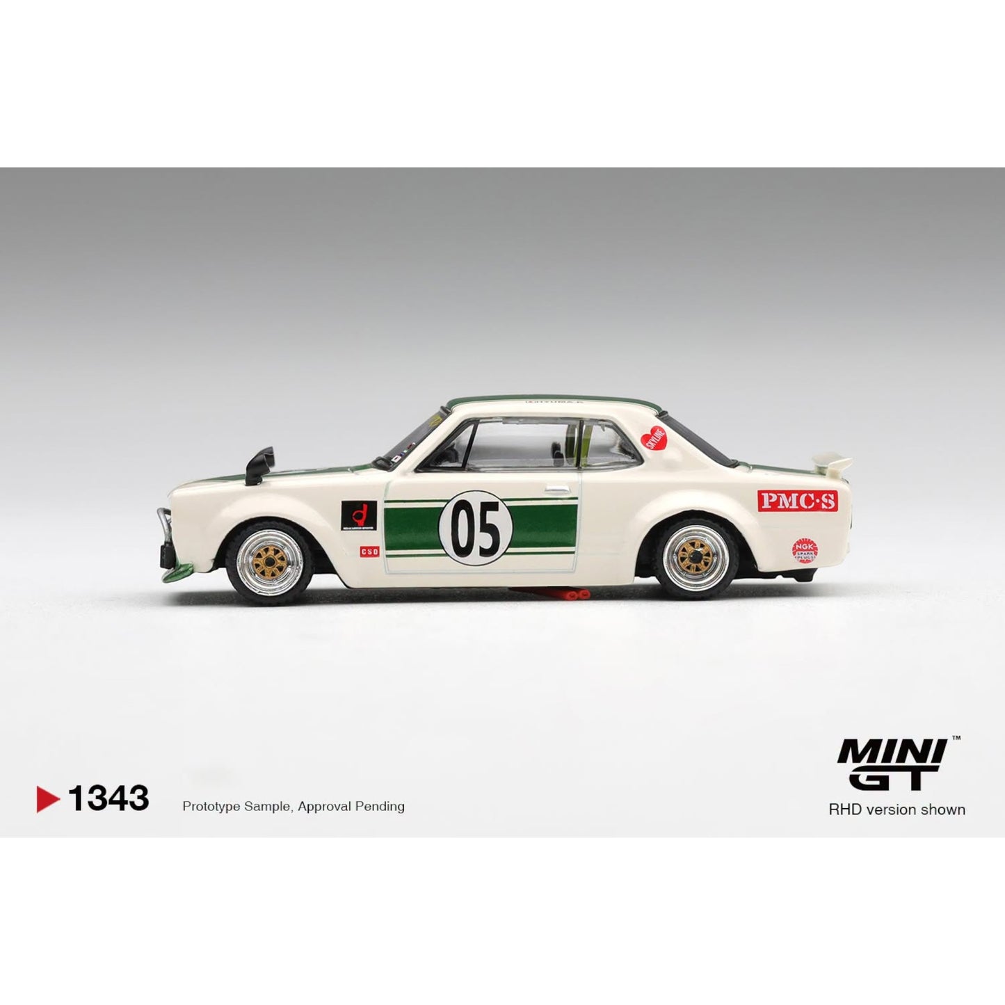 Mini GT - Pre-Order - Nissan Skyline LB-WORKS "HAKOSUKA" White / Green - MGT01343 (RHD)