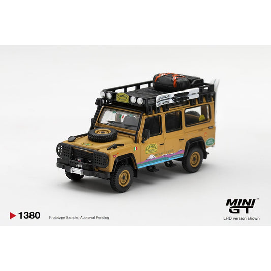 Mini GT - Pre-Order - Land Rover Defender 110 1998 Camel Trophy Tierra del Fuego CT.24 Italy - MGT01380 (LHD)