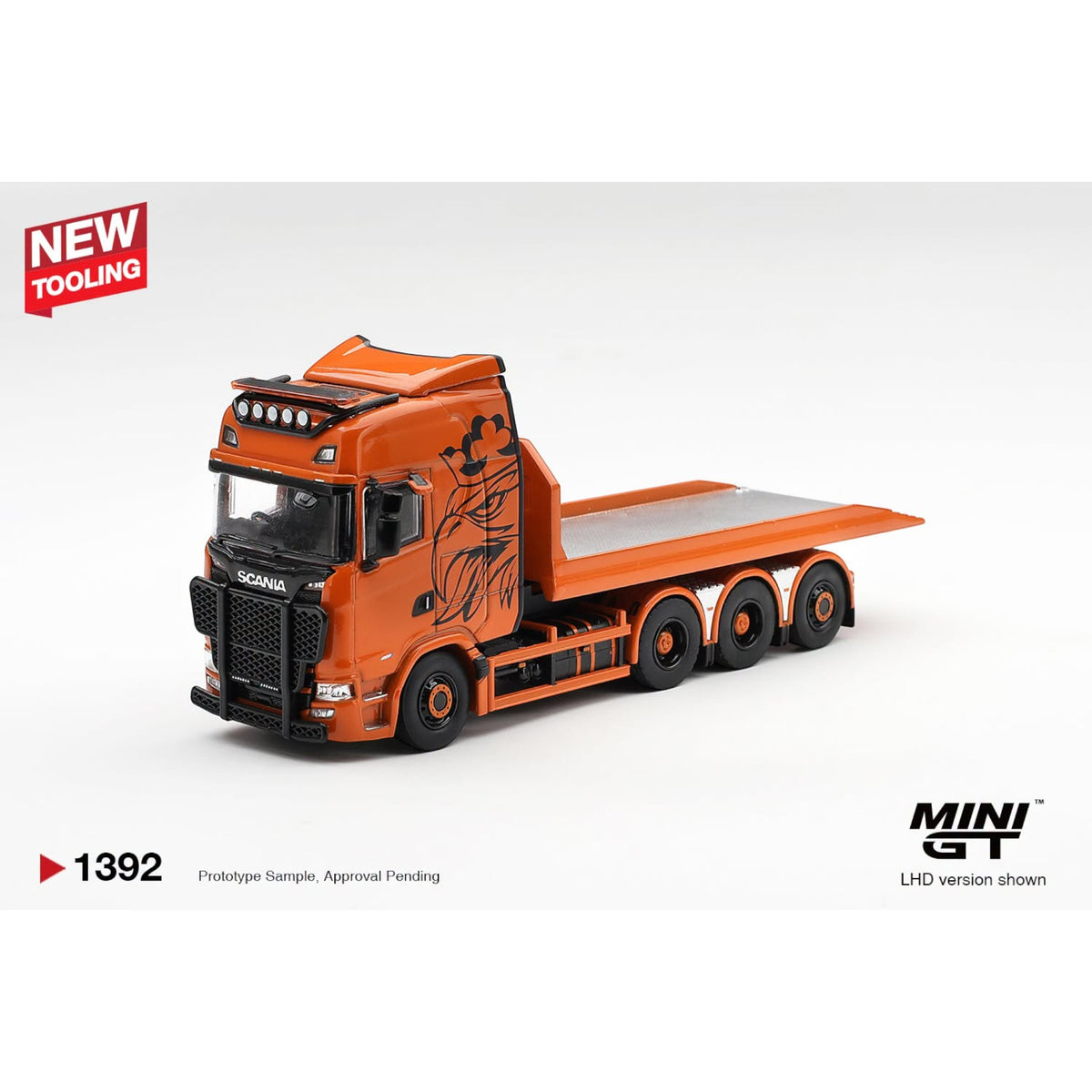 Mini GT - Pre-Order - Scania 770S B8x4NA Hooklift Flatbed Orange - MGT01392 (LHD)