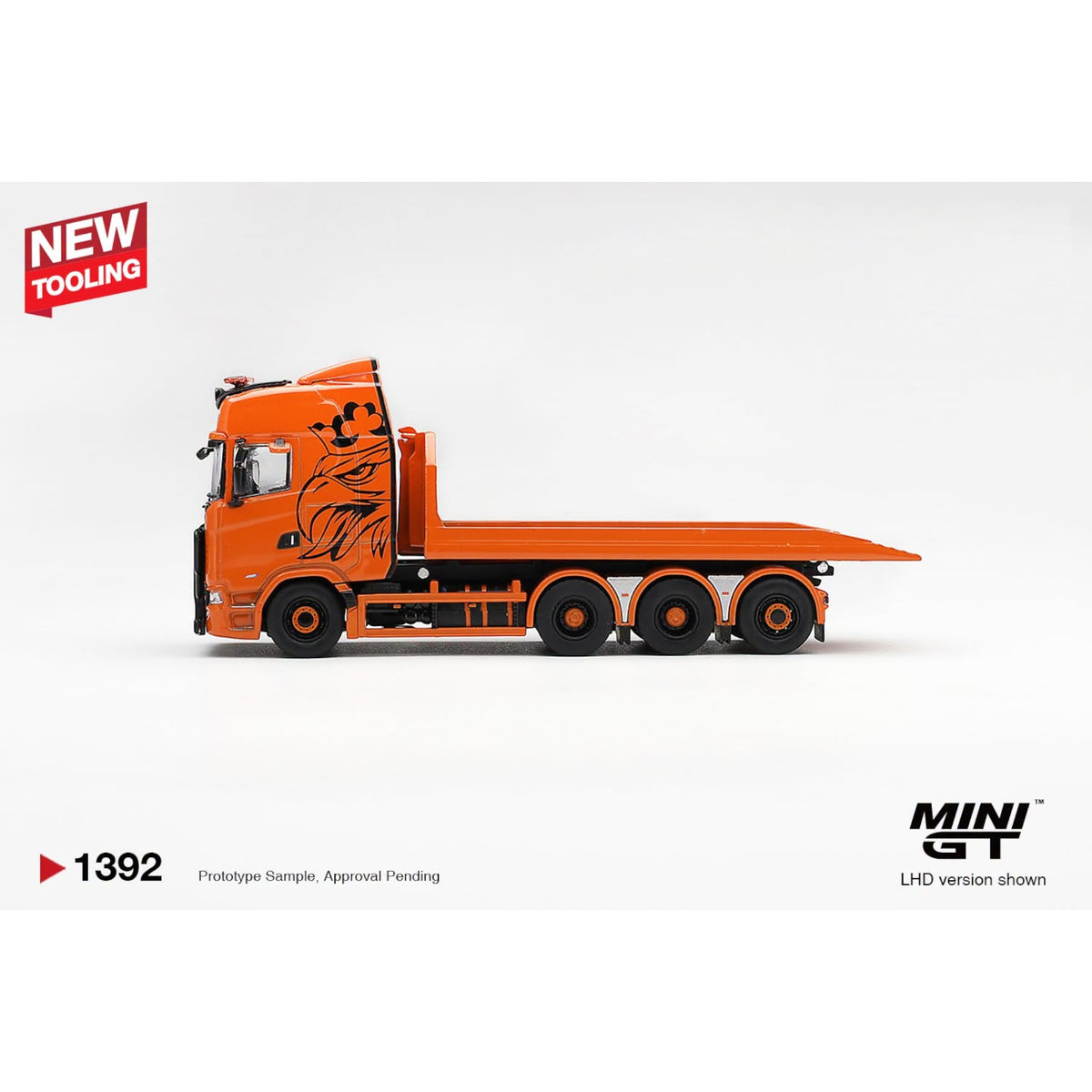Mini GT - Pre-Order - Scania 770S B8x4NA Hooklift Flatbed Orange - MGT01392 (LHD)