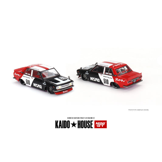 Mini GT Kaido House - Datsun Street 510 Racing V1 *Kaido House*, black/white/red - KHMG102 - 1:64
