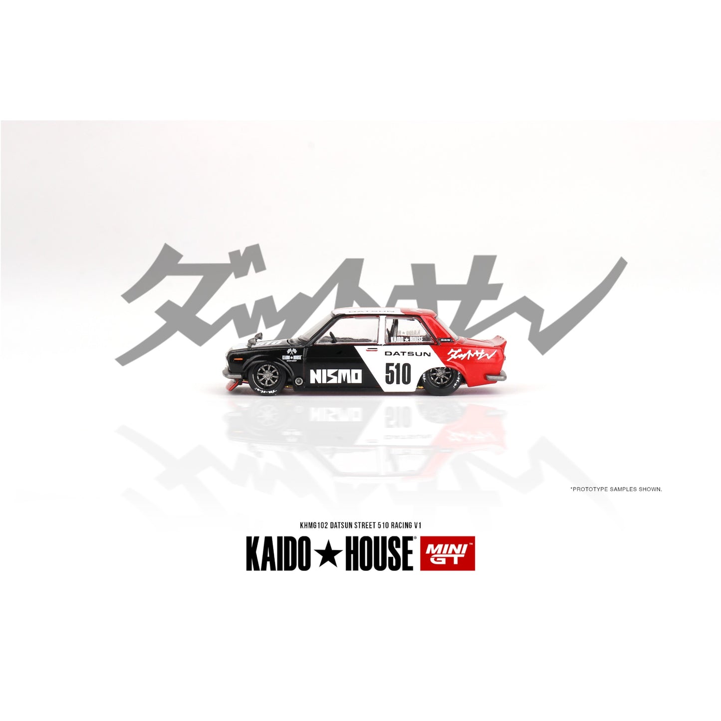 Mini GT Kaido House - Datsun Street 510 Racing V1 *Kaido House*, black/white/red - KHMG102 - 1:64