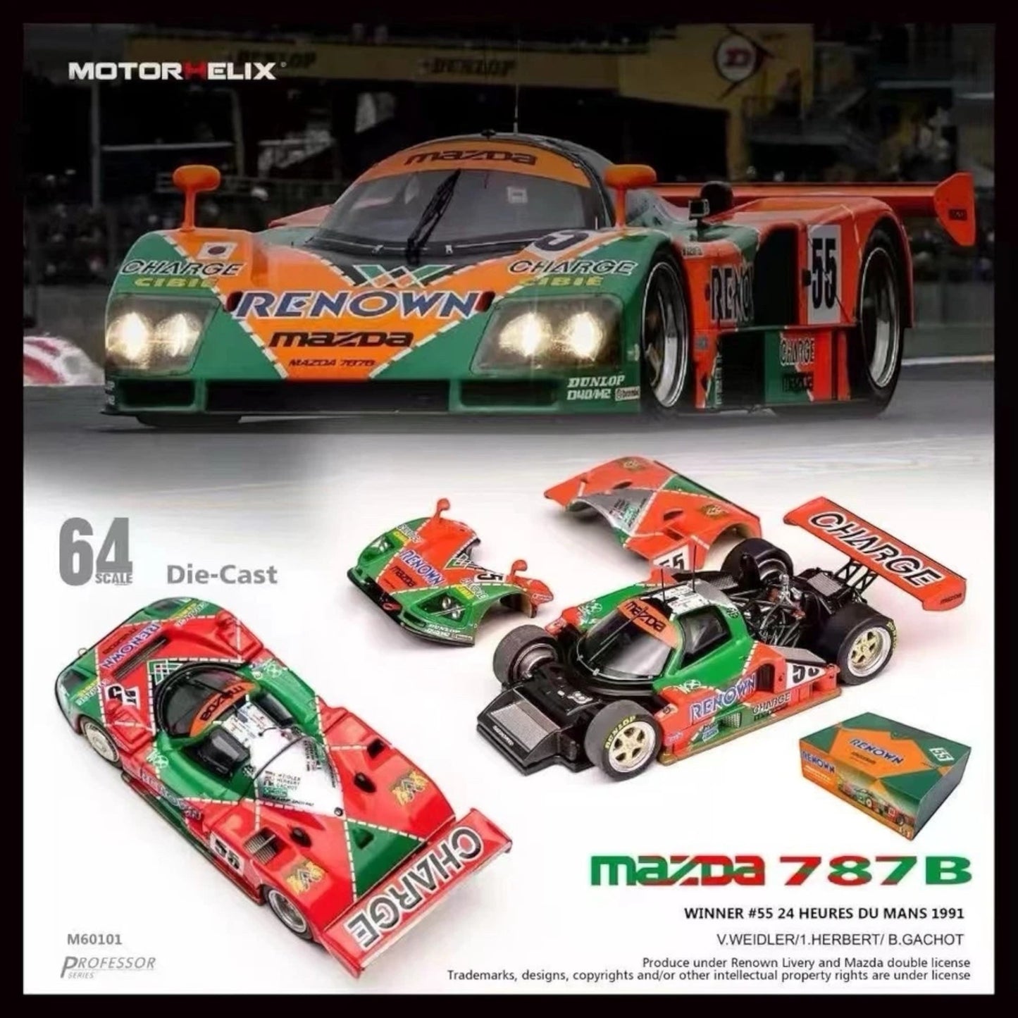 Motorhelix - Pre-Order - Mazda 787B Renown #55 Champion Car - MH60101-55