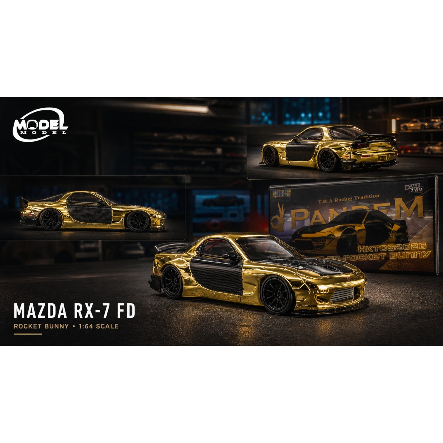 ModelModel - Pre-Order - Mazda RX7 FD Rocket Bunny, Gold -  Hong Kong ToyCar Salon 2026