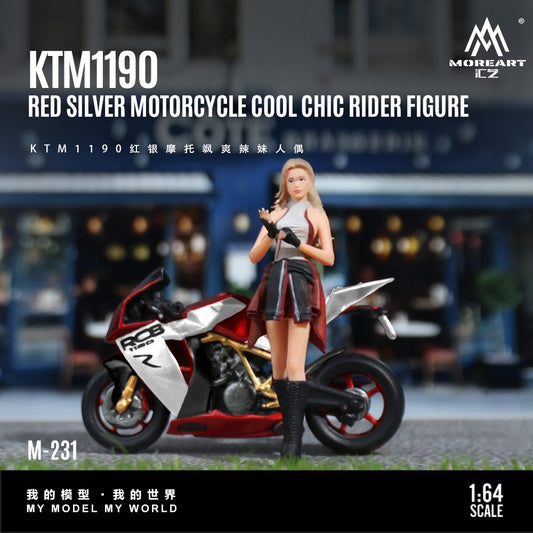 MoreArt - Pre-Order - KTM1190 with Red Silver Motorcycle Cool Girl Figure - MO222231