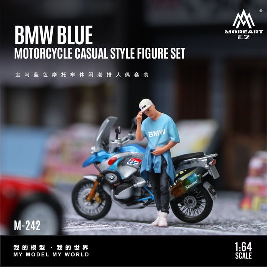 MoreArt - Pre-Order - BMW Blue Motorcycle Casual Casual Figure Set - Resin - MO222242