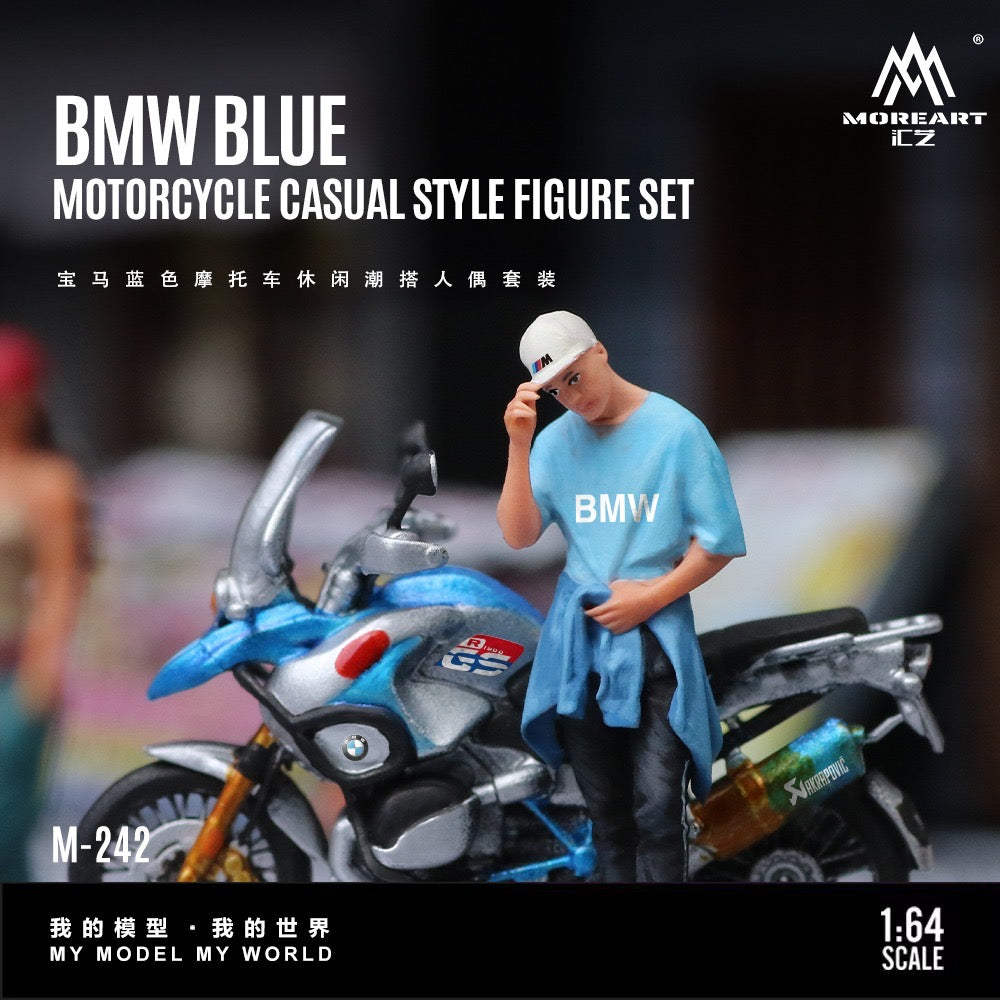 MoreArt - Pre-Order - BMW Blue Motorcycle Casual Casual Figure Set - Resin - MO222242