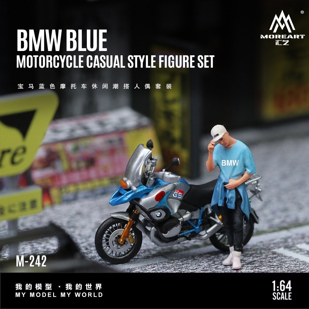 MoreArt - Pre-Order - BMW Blue Motorcycle Casual Casual Figure Set - Resin - MO222242