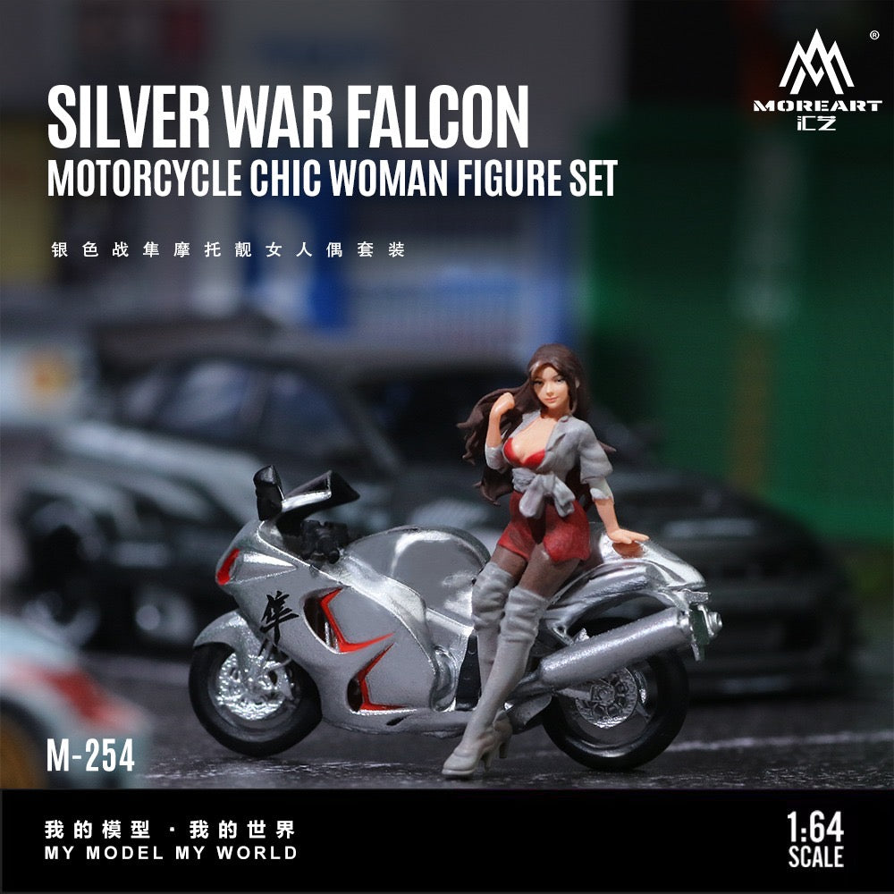 MoreArt - Pre-Order - Silver War Falcon Motorcycle with Girl Set - Resin - MO222254