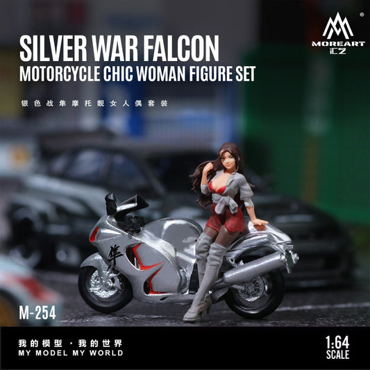 MoreArt - Pre-Order - Silver War Falcon Motorcycle with Girl Set - Resin - MO222254
