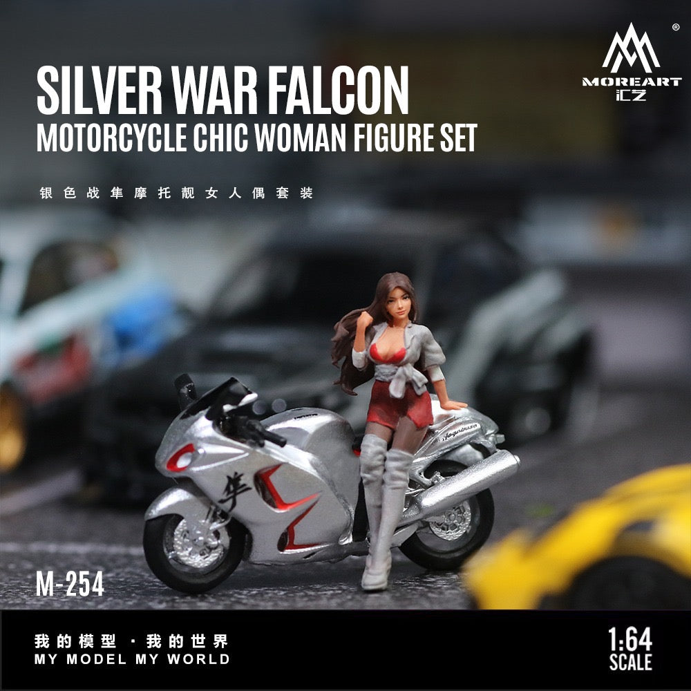 MoreArt - Pre-Order - Silver War Falcon Motorcycle with Girl Set - Resin - MO222254