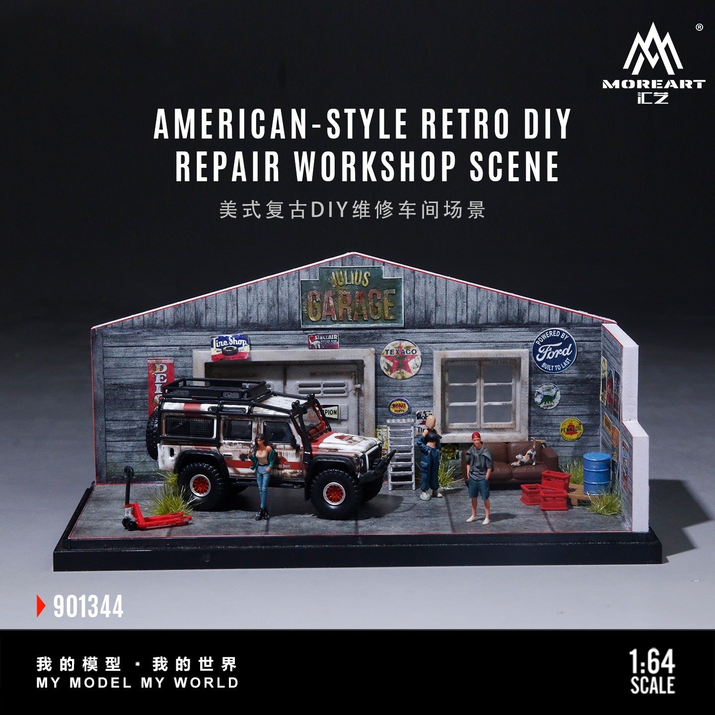 MoreArt - Pre-Order - American-Style Retro DIY Repair Workshop Diorama mit Zubehör - MO901344