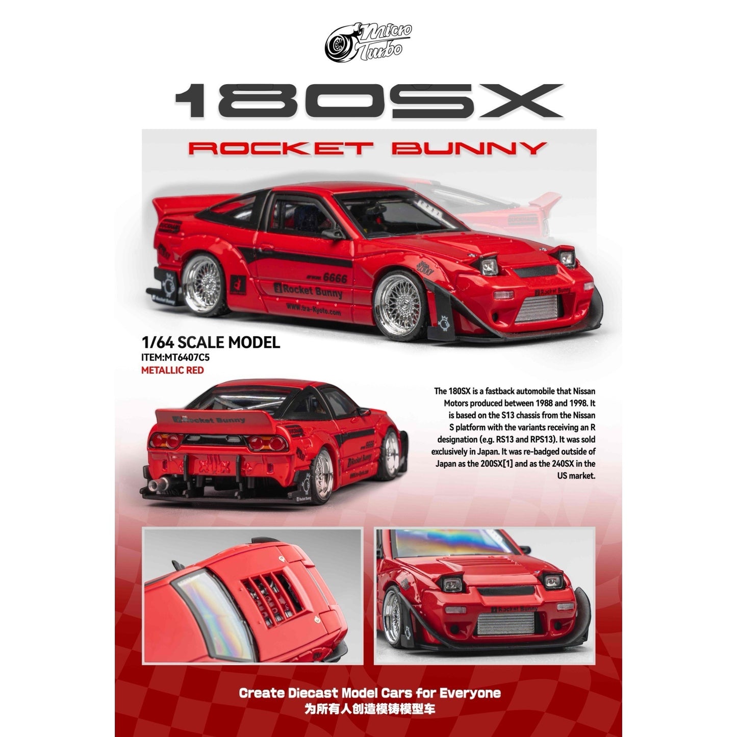 MicroTurbo - Pre-Order - Rocket Bunny 180SX, metallic red - MT6407C5