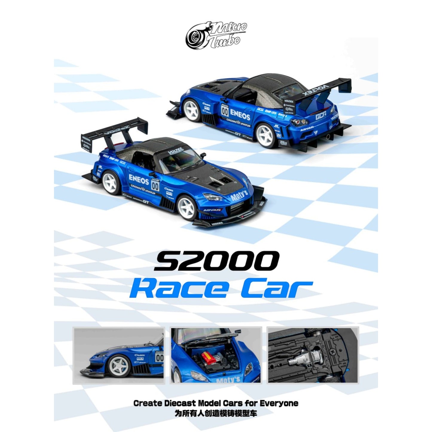 MicroTurbo - Pre-Order - Custom S2000 Racing, Candy Blue - MT6408A7