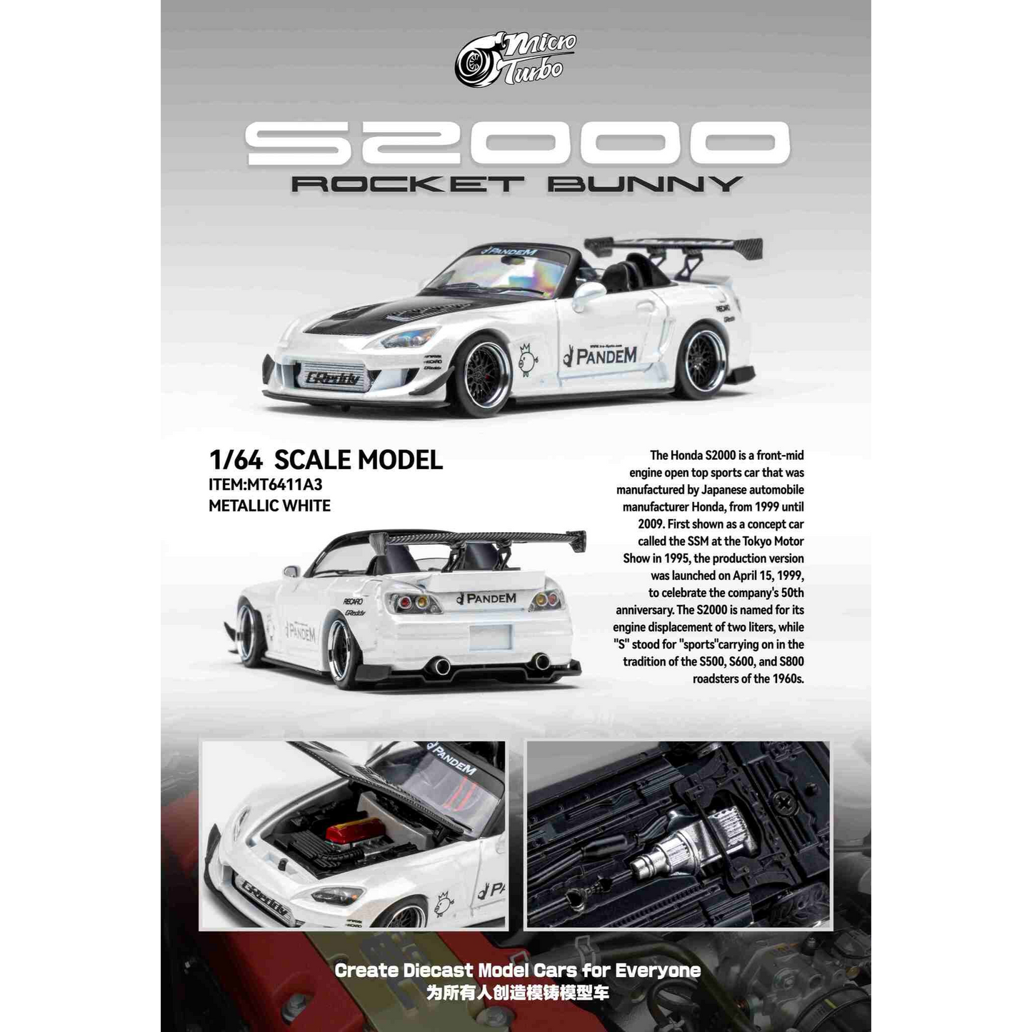 MicroTurbo - Pre-Order - Custom S2000 RB, Metallic White - MT6408B5