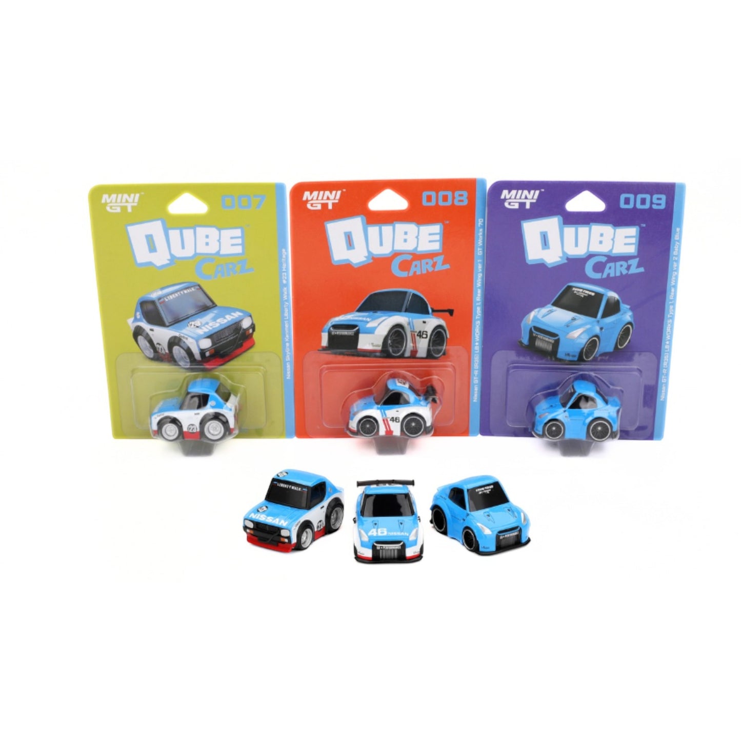 Mini GT - Pre-Order - QubeCarz Kollektion 02 - 007/008/009 - Nissan - 3x Modelle QZ00102-BL QZ00204-BL QZ00302-BL