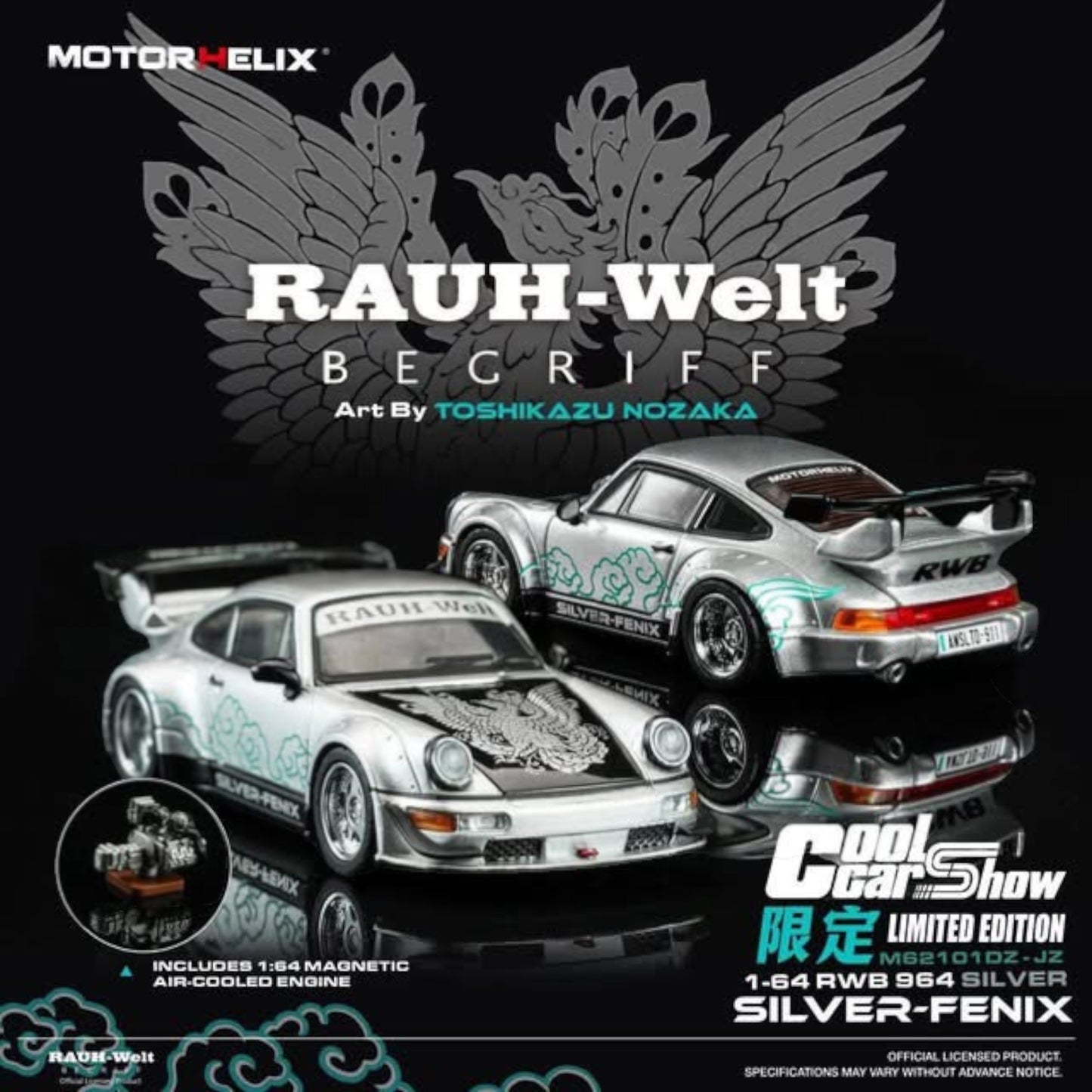 Motorhelix x Toshikazu Nozaka - RWB 964 Silver-Fenix with Air-Cooled Engine Display - 2026 Cool Car Show