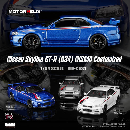 Motorhelix - Pre-Order - Nissan Skyline GT-R R34 NISMO Customized, White Pearl - M63487