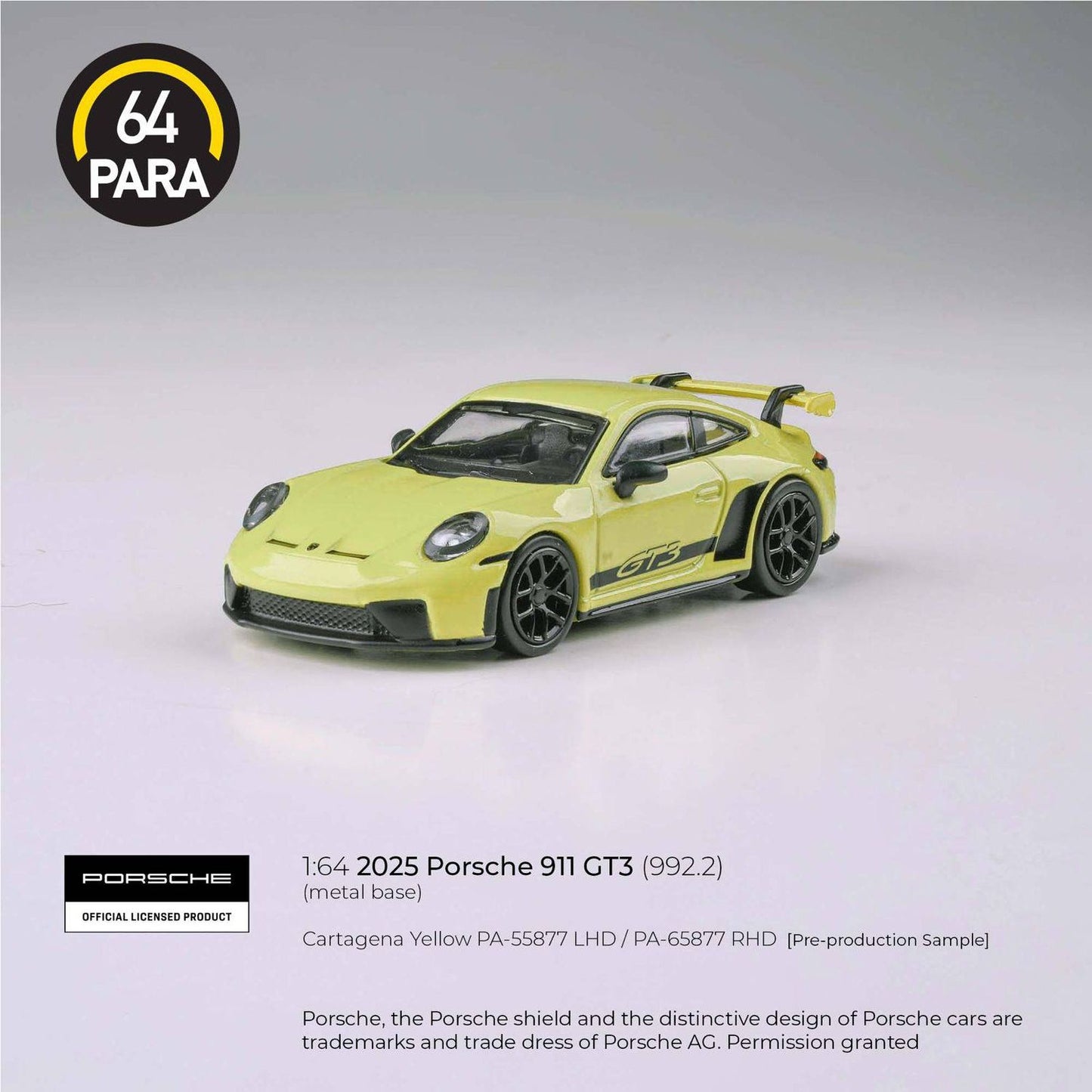 PARA64 - Pre-Order - 2025 Porsche 911 GT3 (992.2), Yellow - PA-55877 (LHD)