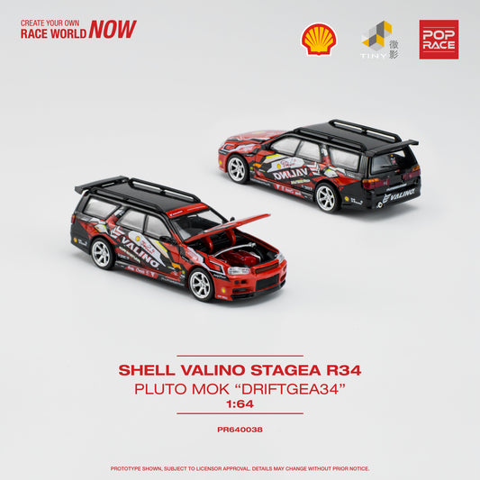 Pop Race - Nissan Stagea R34 *Valino Special* Pluto Driftagea 34, black/red - PR640038 - 1:64