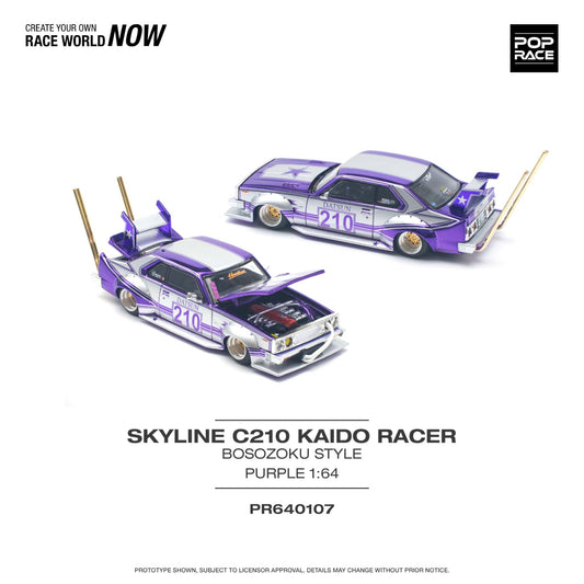 Pop Race - Pre-Order - Skyline C210 Kaido House racer *Bosozoku Style*, purple - PR640107 - 1:64