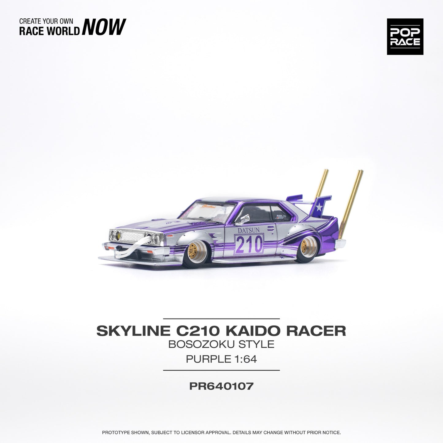 Pop Race - Pre-Order - Skyline C210 Kaido House racer *Bosozoku Style*, purple - PR640107 - 1:64
