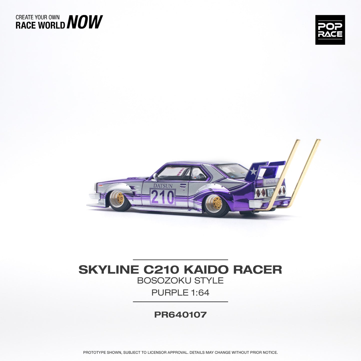 Pop Race - Pre-Order - Skyline C210 Kaido House racer *Bosozoku Style*, purple - PR640107 - 1:64