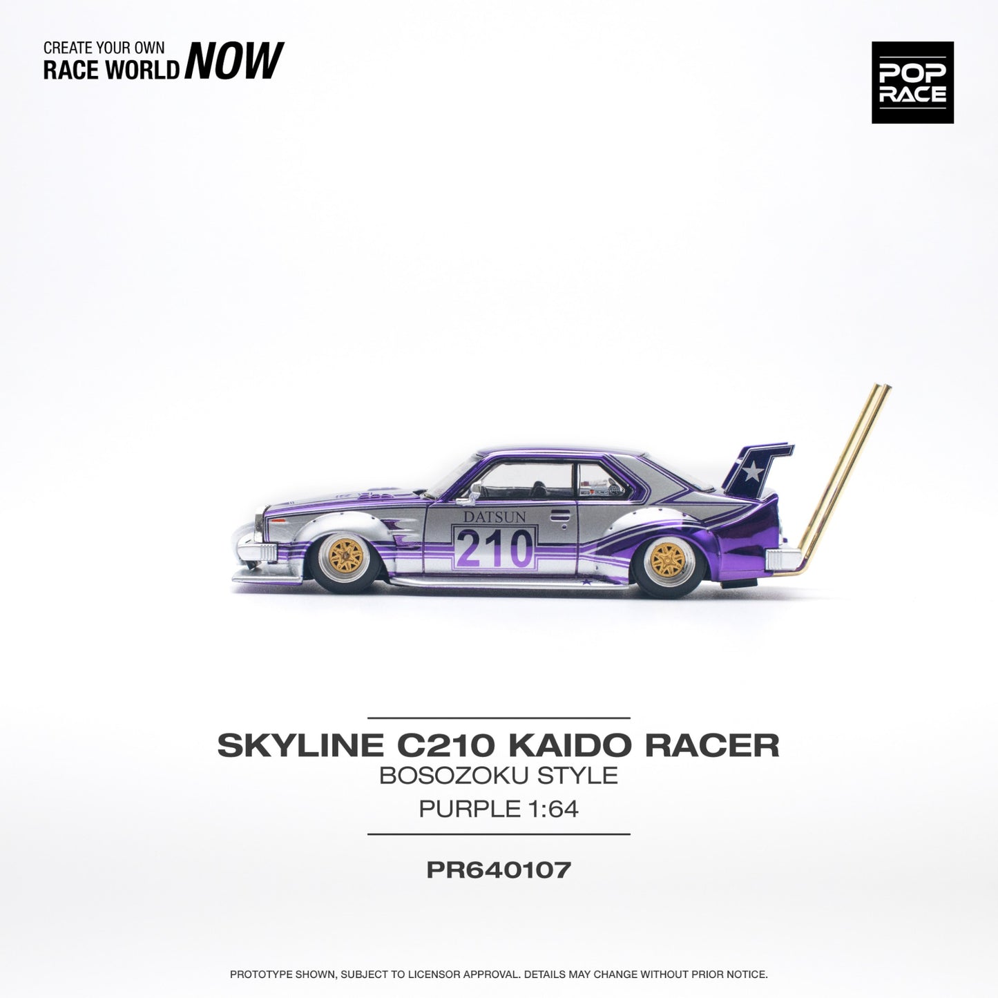 Pop Race - Pre-Order - Skyline C210 Kaido House racer *Bosozoku Style*, purple - PR640107 - 1:64