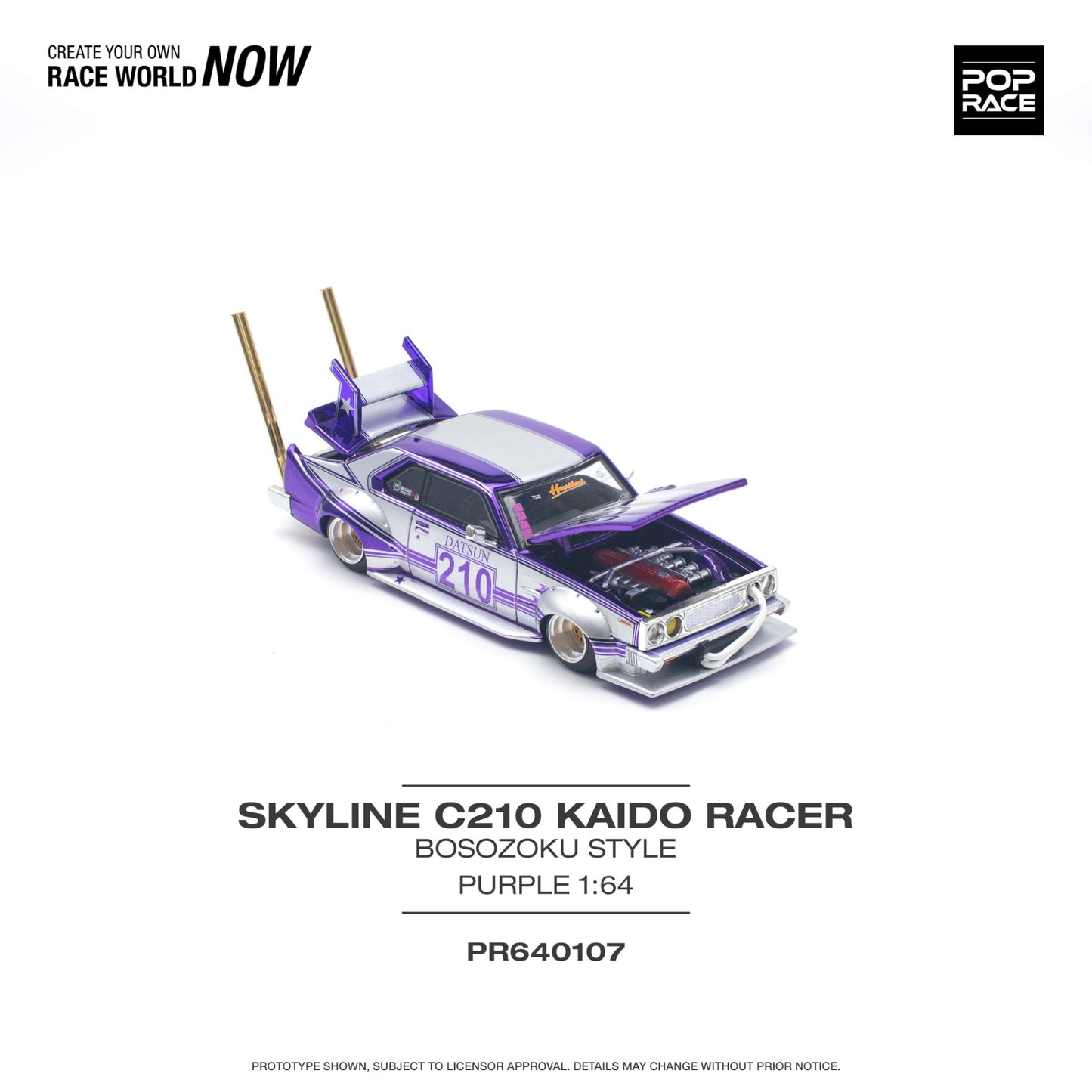 Pop Race - Pre-Order - Skyline C210 Kaido House racer *Bosozoku Style*, purple - PR640107 - 1:64