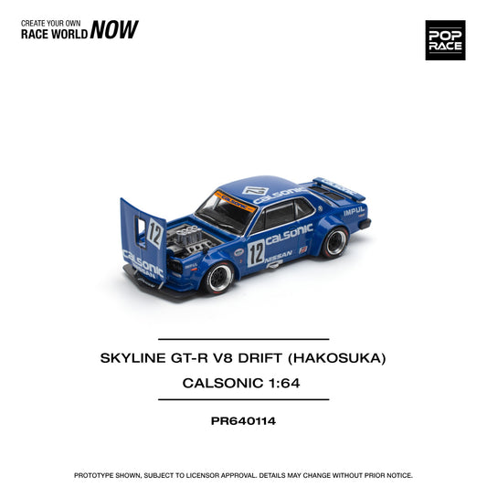 Pop Race - Pre-Order - Skyline GT-R V8 Drift Hakosuka *Calsonic*, blue - PR640114