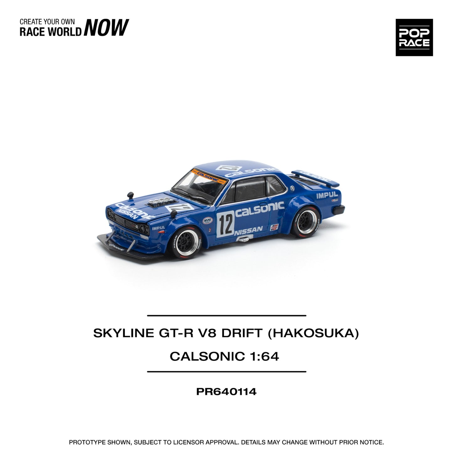 Pop Race - Pre-Order - Skyline GT-R V8 Drift Hakosuka *Calsonic*, blue - PR640114