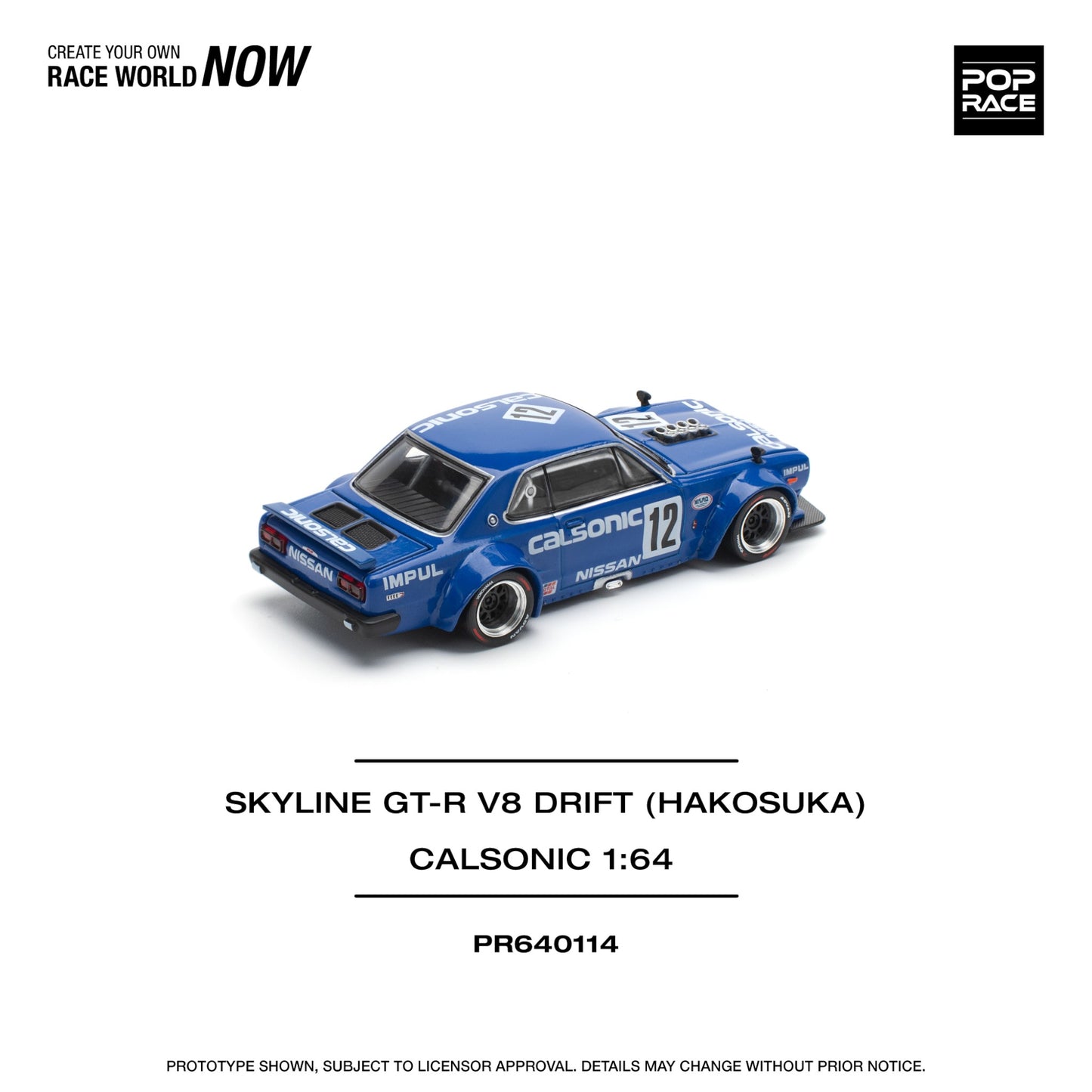 Pop Race - Pre-Order - Skyline GT-R V8 Drift Hakosuka *Calsonic*, blue - PR640114