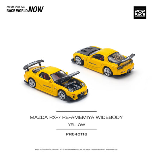 Pop Race - Mazda RX-7 (FD3S) Re-Amemiya Widebody, yellow - PR640116 - 1:64