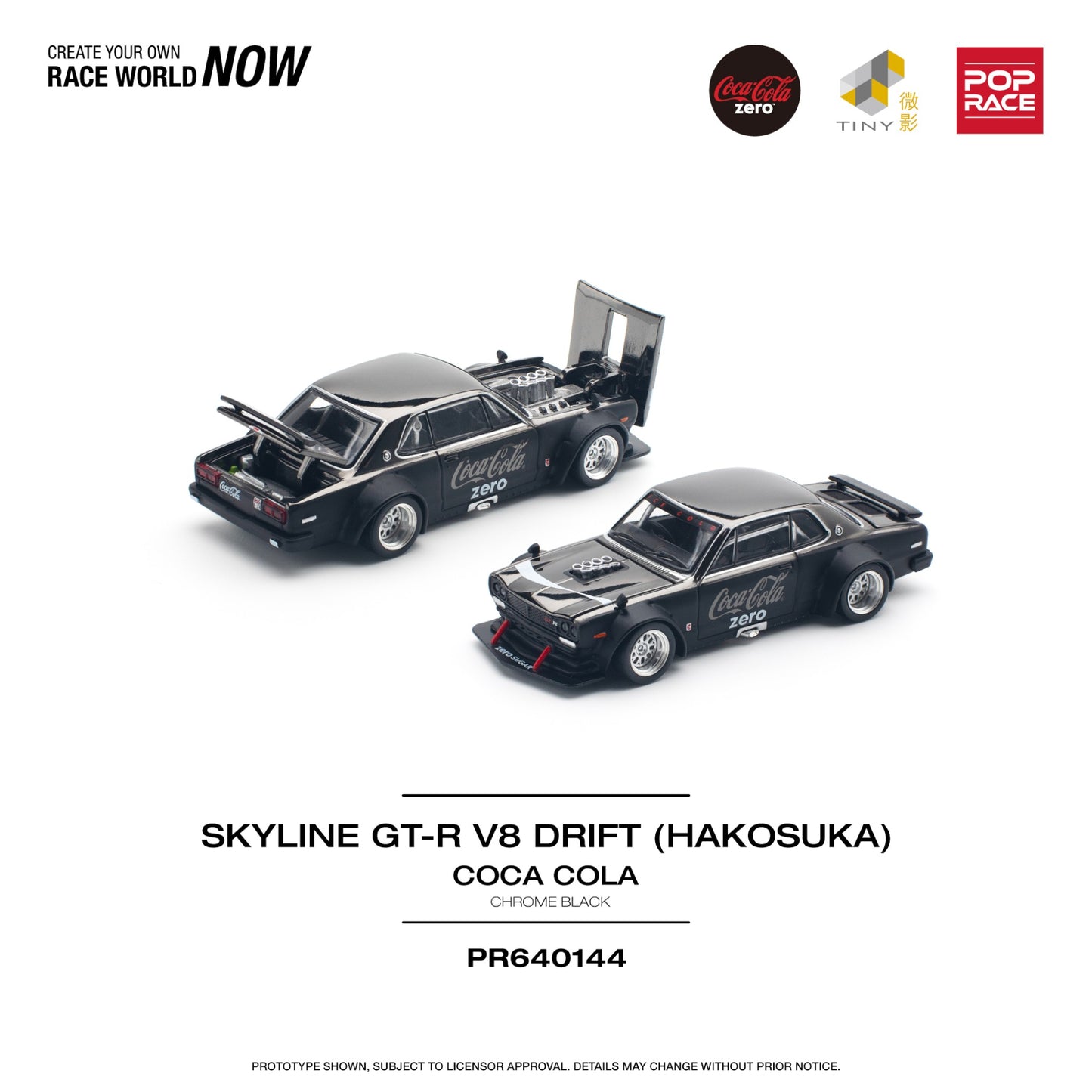 Pop Race - Pre-Order - Skyline GT-R V8 Drift (Hakosuka) Coca Cola - Chrome black - PR640144 - 1:64