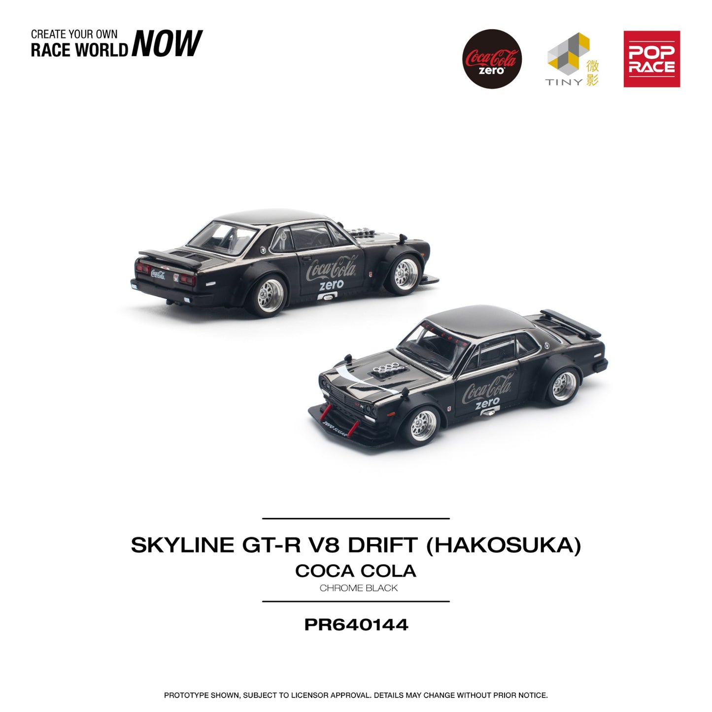 Pop Race - Pre-Order - Skyline GT-R V8 Drift (Hakosuka) Coca Cola - Chrome black - PR640144 - 1:64