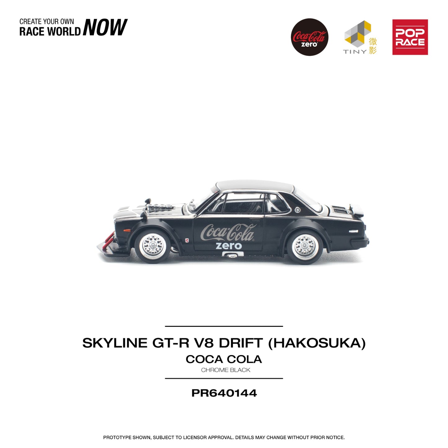 Pop Race - Pre-Order - Skyline GT-R V8 Drift (Hakosuka) Coca Cola - Chrome black - PR640144 - 1:64