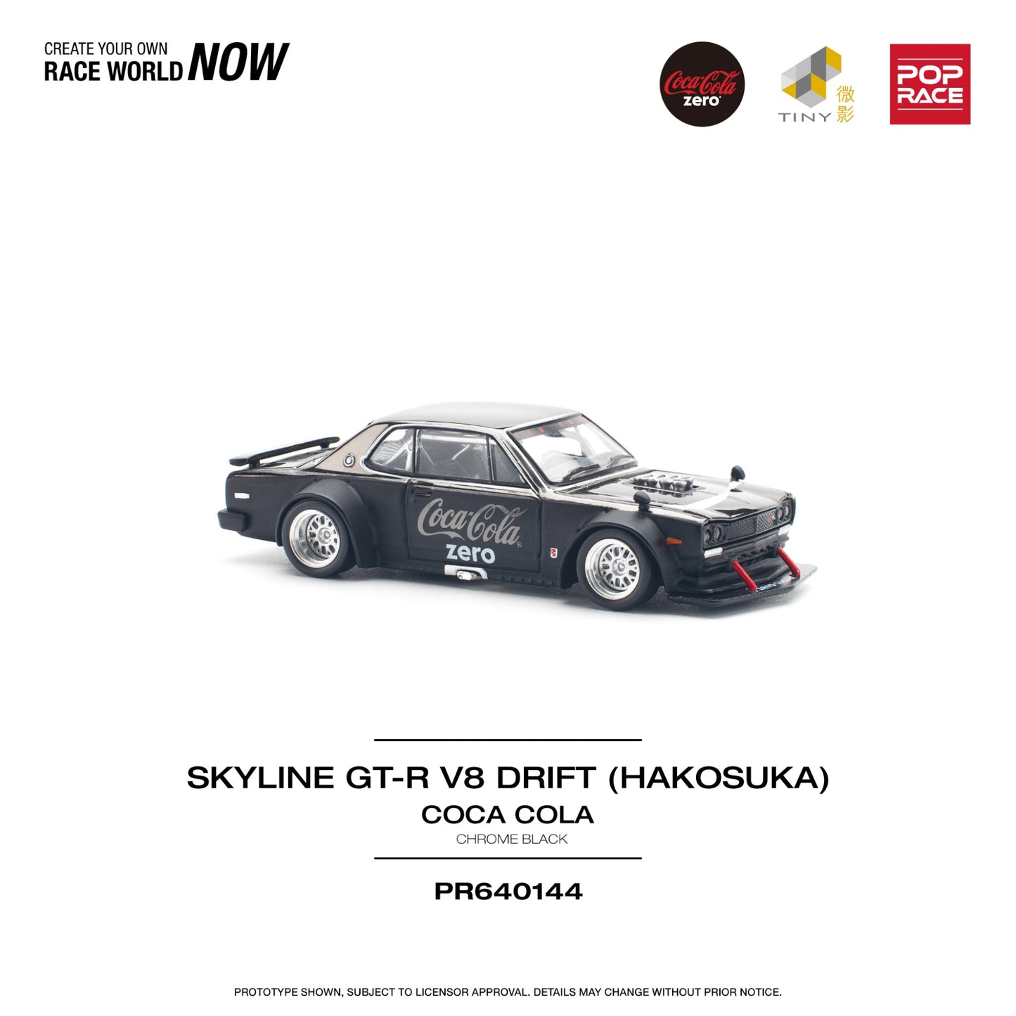 Pop Race - Pre-Order - Skyline GT-R V8 Drift (Hakosuka) Coca Cola - Chrome black - PR640144 - 1:64