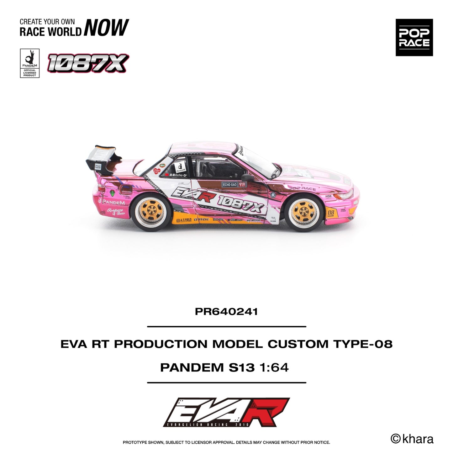 Pop Race - Pre-Order - Pandem S13 Eva RT Production Model Custom Type-08 Eva Racing X 1087X - PR640241