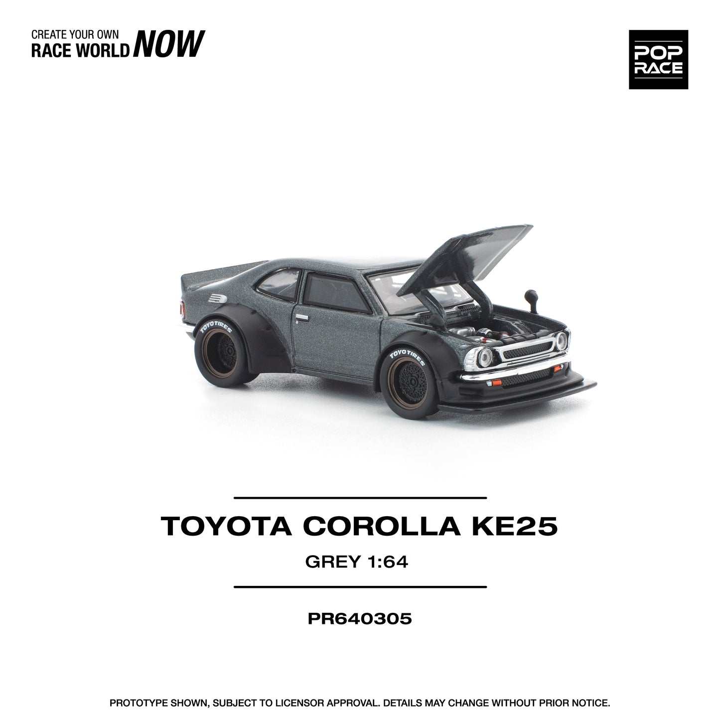 Pop Race - Pre-Order - Toyota Corolla KE25, grey - PR640305