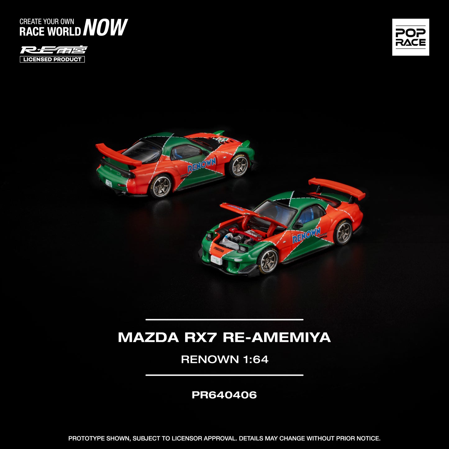 Pop Race - Pre-Order - Mazda RX7 Re-Amemiya *Renown*, orange/green - PR640406