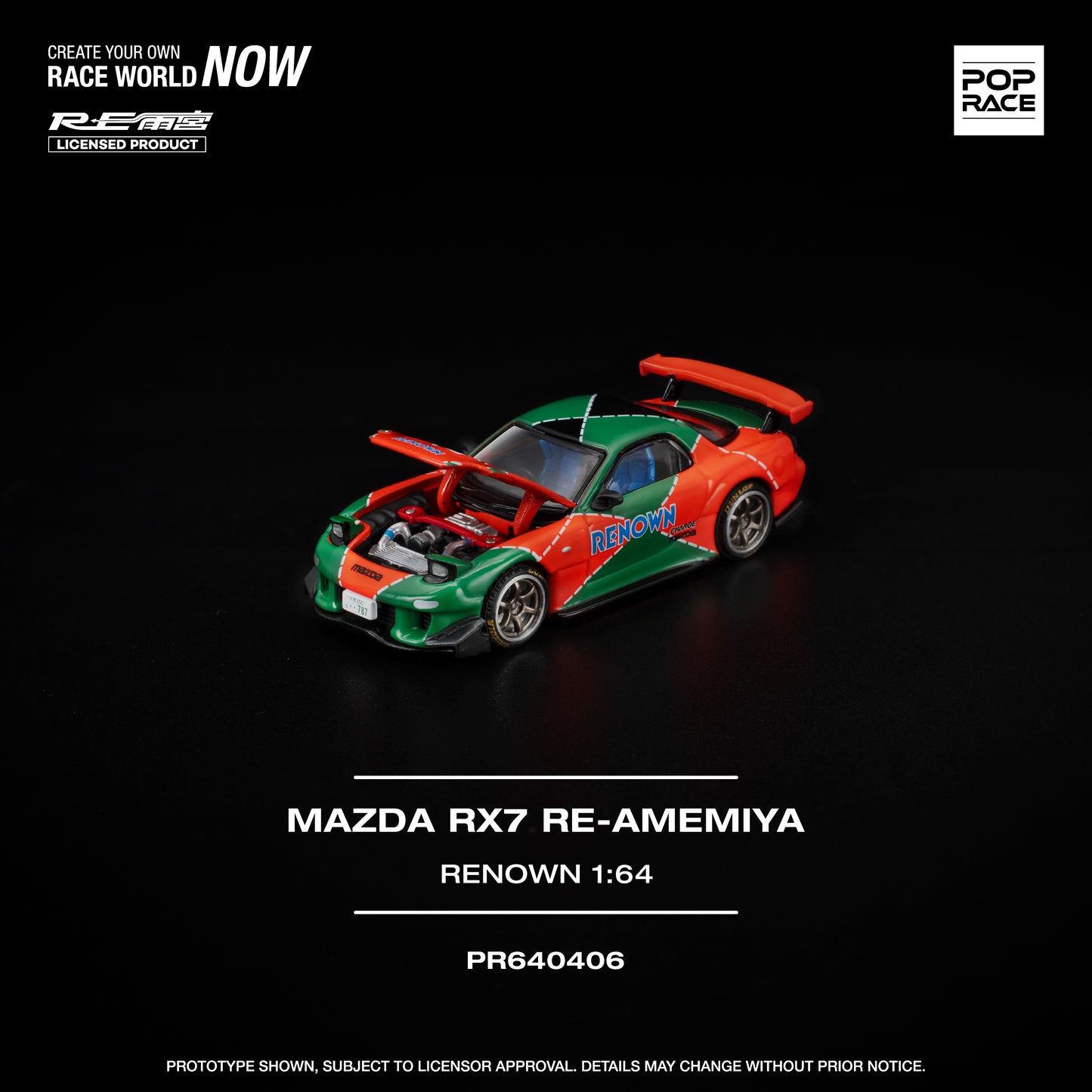 Pop Race - Pre-Order - Mazda RX7 Re-Amemiya *Renown*, orange/green - PR640406