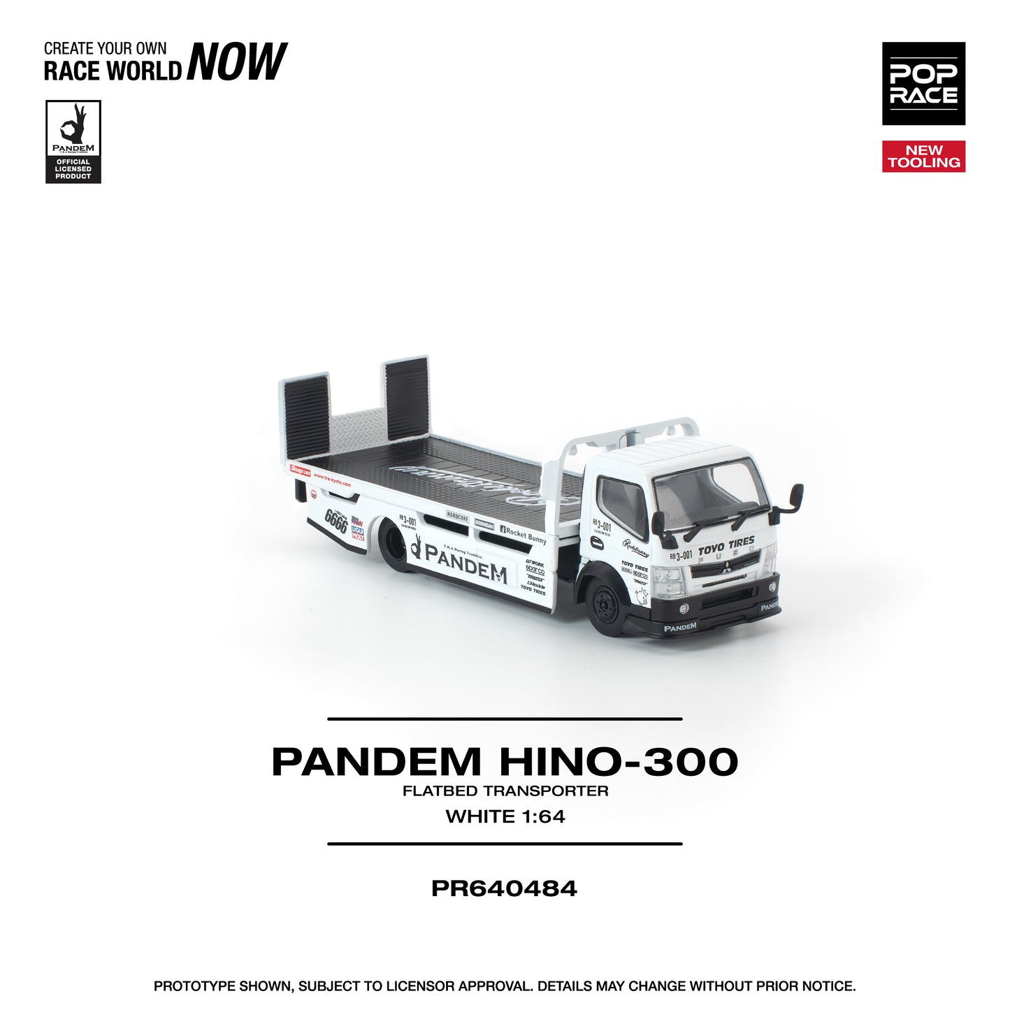 Pop Race - Pre-Order - Pandem Hino-300 Flatbed Transporter, white - PR640484