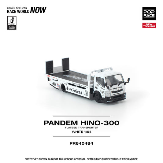 Pop Race - Pre-Order - Pandem Hino-300 Flatbed Transporter, white - PR640484