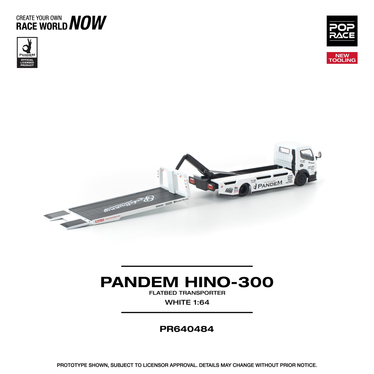 Pop Race - Pre-Order - Pandem Hino-300 Flatbed Transporter, white - PR640484