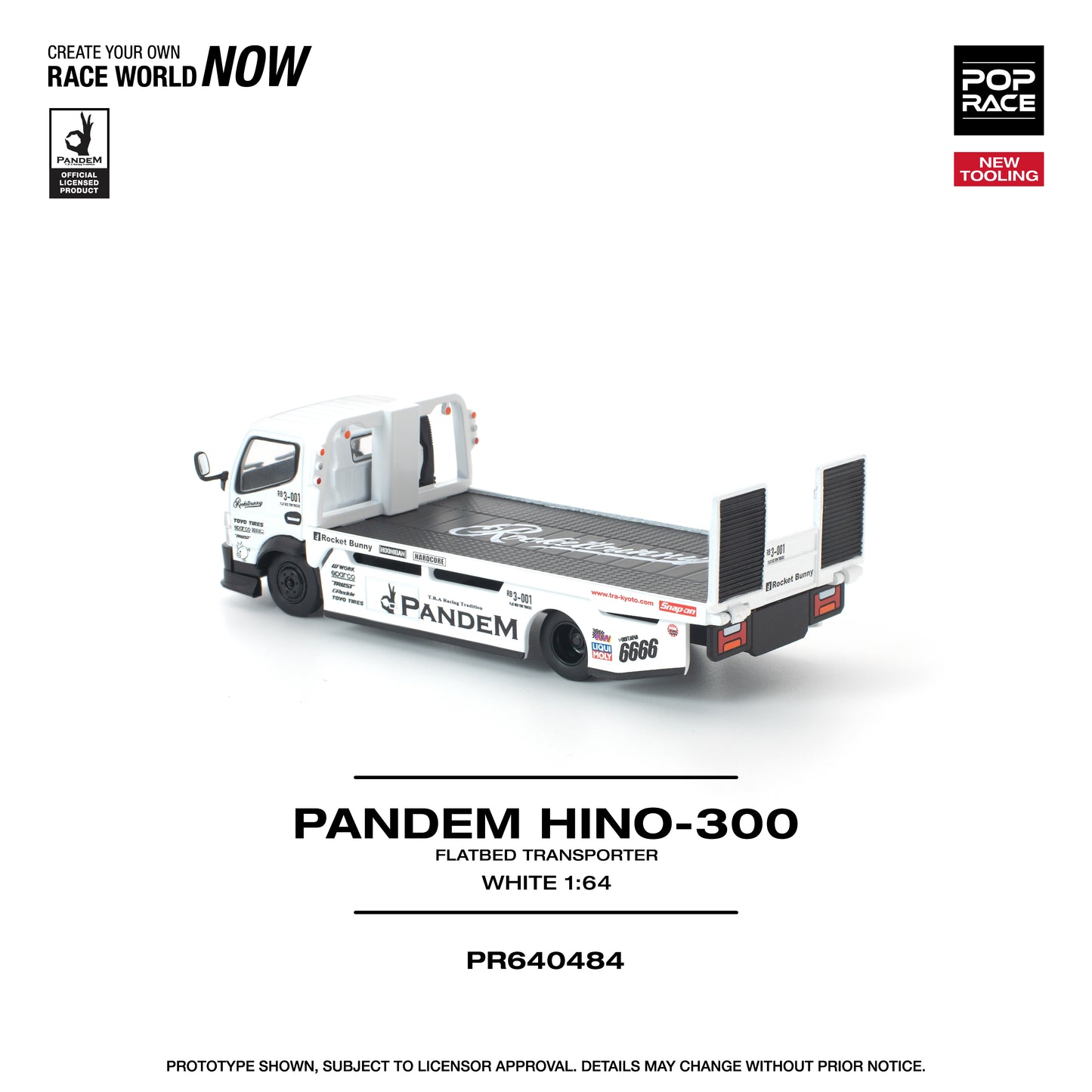 Pop Race - Pre-Order - Pandem Hino-300 Flatbed Transporter, white - PR640484
