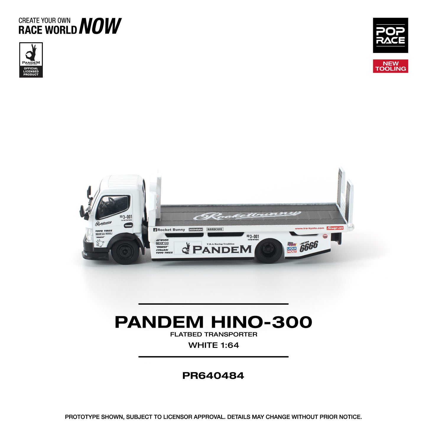 Pop Race - Pre-Order - Pandem Hino-300 Flatbed Transporter, white - PR640484