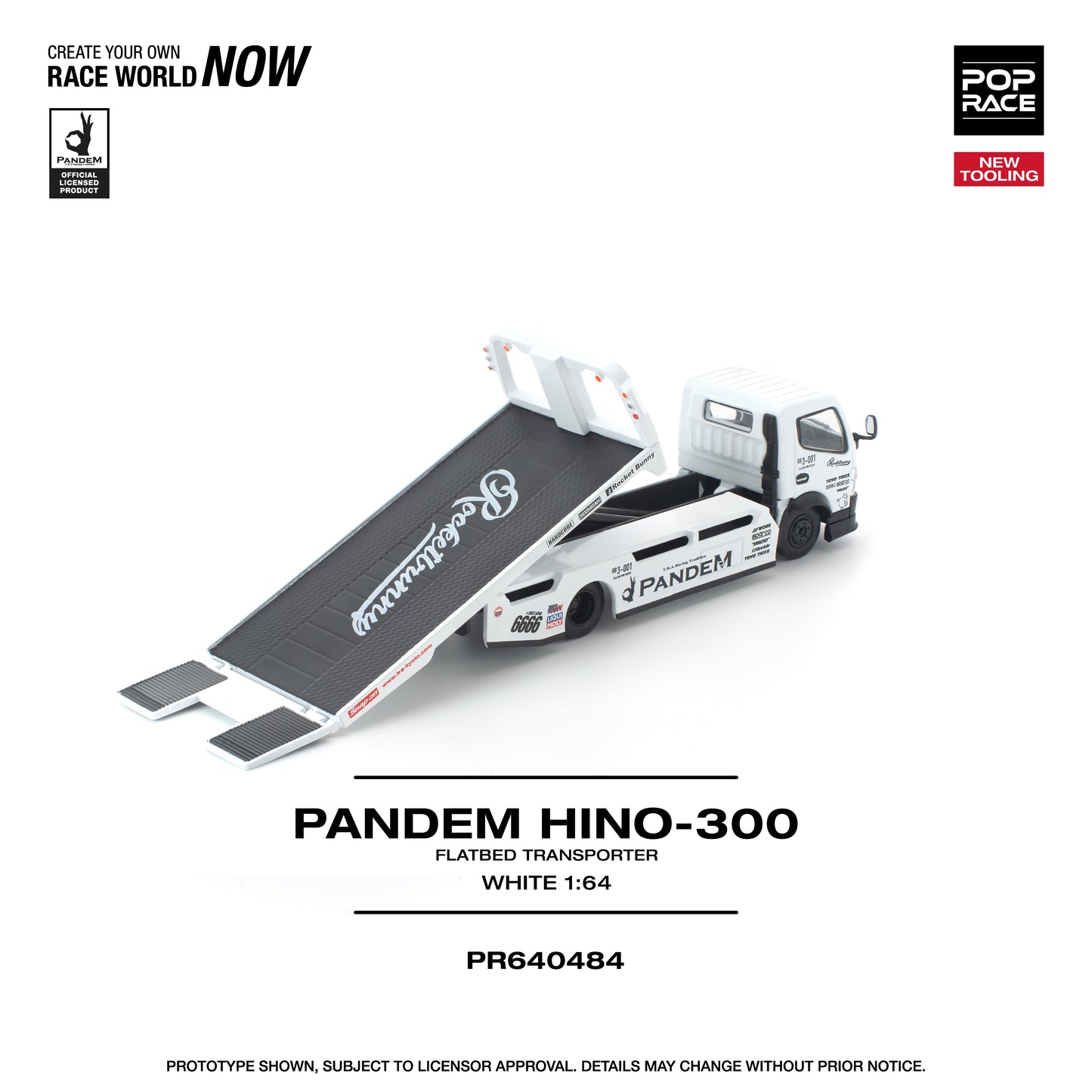 Pop Race - Pre-Order - Pandem Hino-300 Flatbed Transporter, white - PR640484