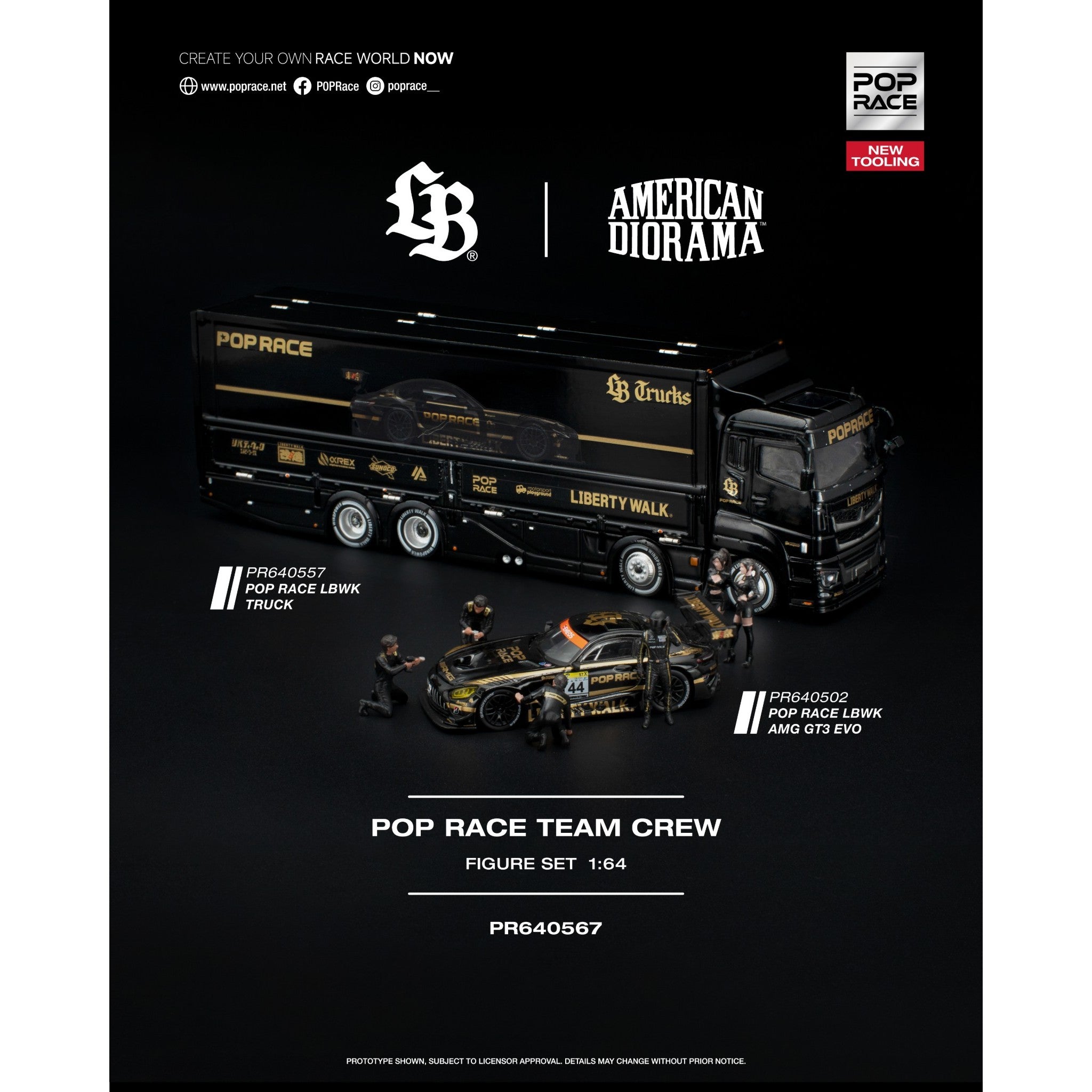 Pop Race - Pre-Order - LBWK Set - Truck, AMG GT3 EVO & Race Crew - PR640502 / PR64557 / PR64567